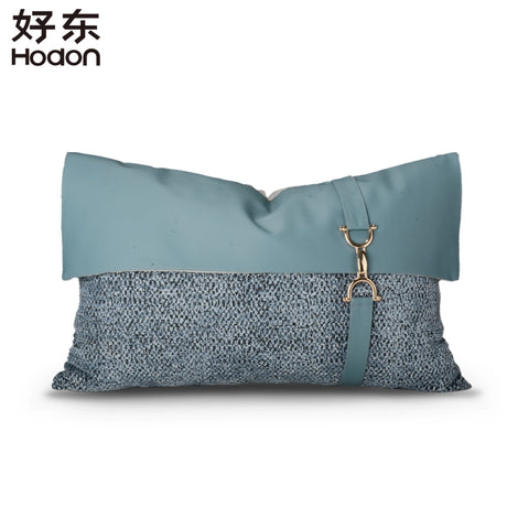 Light Luxury High-end Geometric Pattern Blue Fabric with Metal Buckle Fabric and Metal Buckle Long Home Decoration Pillowcase