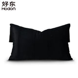 Simple Modern Sofa Model Room PU Leather Splicing Black Decoration Pillow Villa Light Luxury Waist Pillow Bow Pillowcase