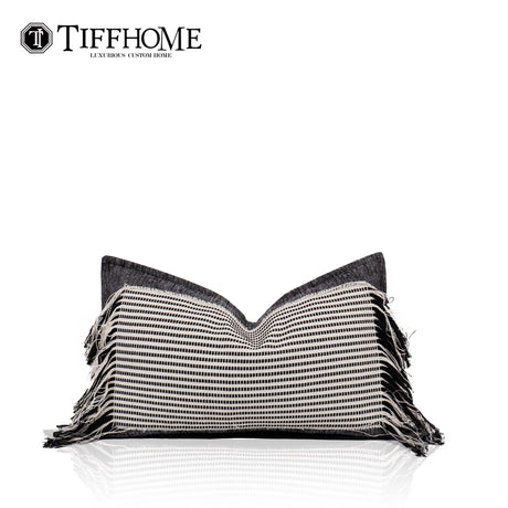 New Design Wholesale 50*30cm Woven Striped Cushion Cover Eco-friendly Cotton-ramie Gift Waist Pillow With Tassels