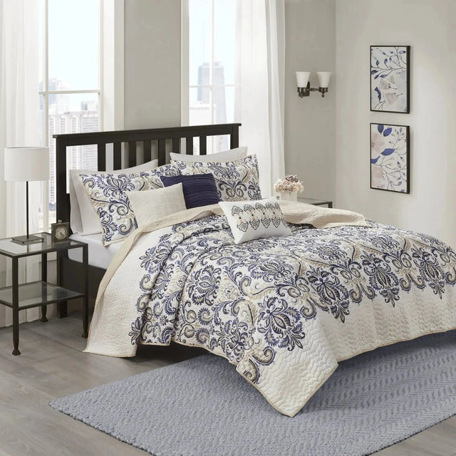 Floral Vintage Reversible Queen Quilt Set with 3 Elegant Throw Pillows Julia M LifeStyles