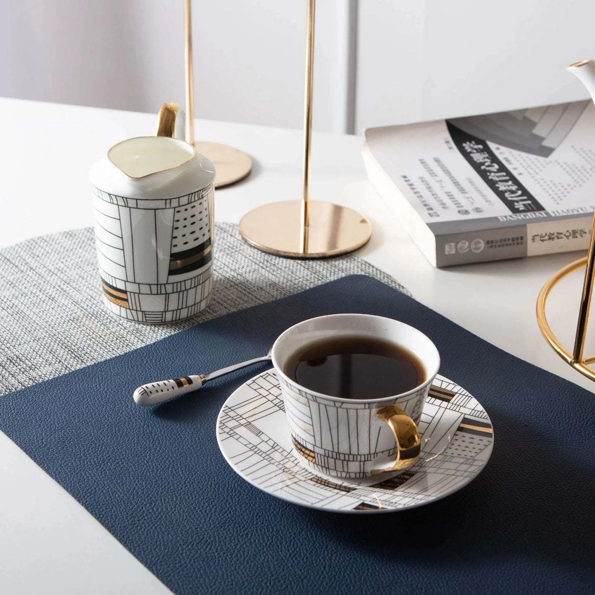 Brooke Series Coffee Cup Simple Hand-painted Gold Rim Bone China Cup Set Julia M LifeStyles