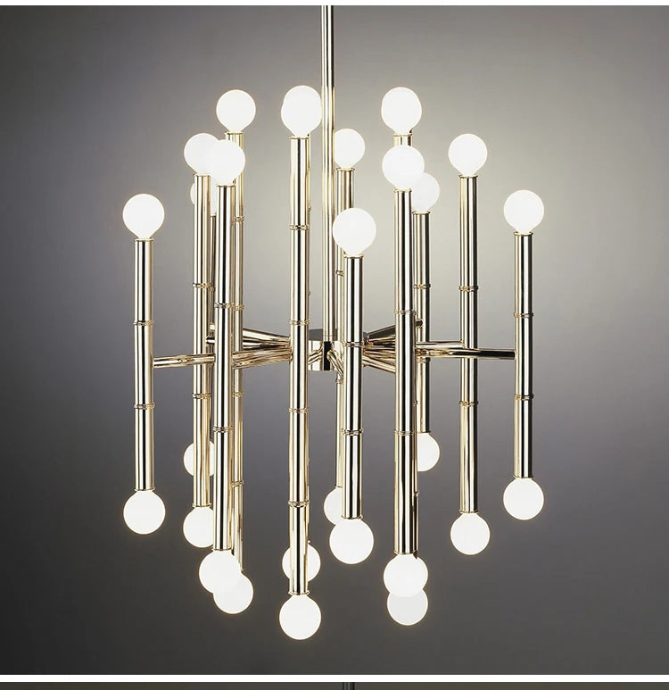 Modern Style Bamboo-shaped Chandelier Golden Chrome Pendant Lamp Living Room Dining Room American Household Lamps