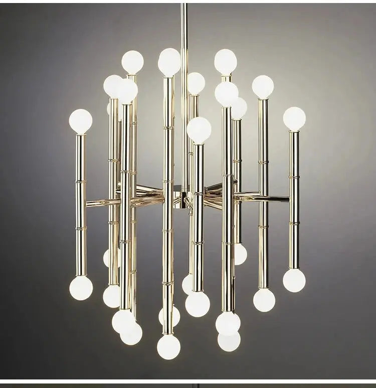 Modern Style Bamboo-shaped Chandelier Golden Chrome Pendant Lamp Living Room Dining Room American Household Lamps Julia M LifeStyles