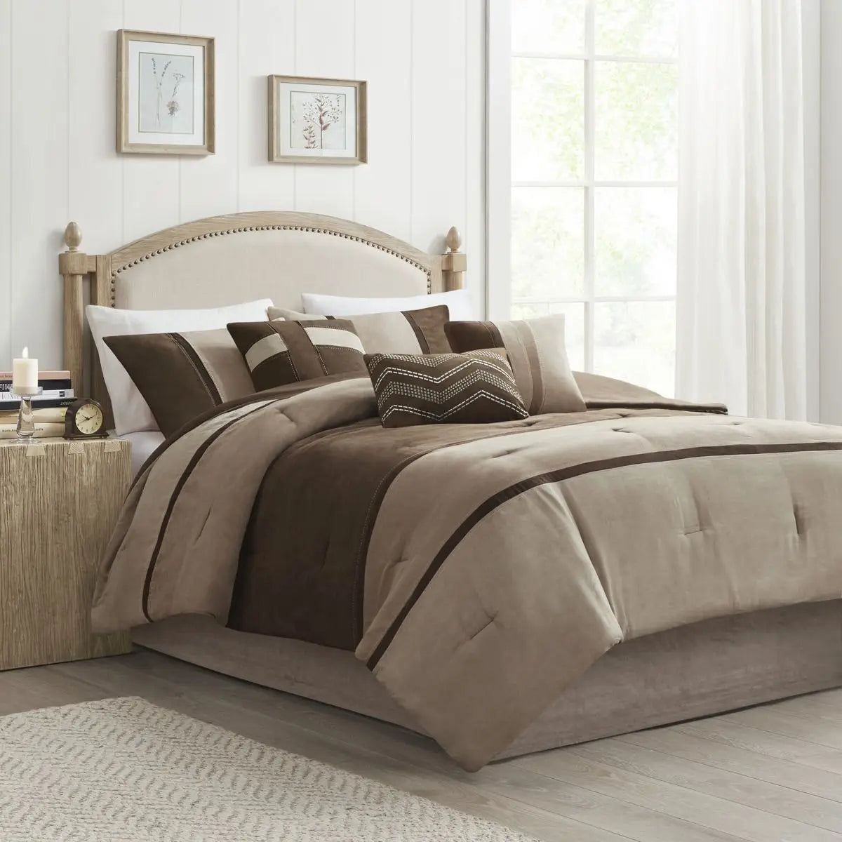 Floral & Solid 7-Piece Faux Suede Comforter Set for King/Queen Super King