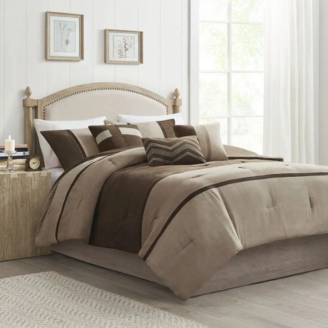 Floral & Solid 7-Piece Faux Suede Comforter Set for King/Queen Super King