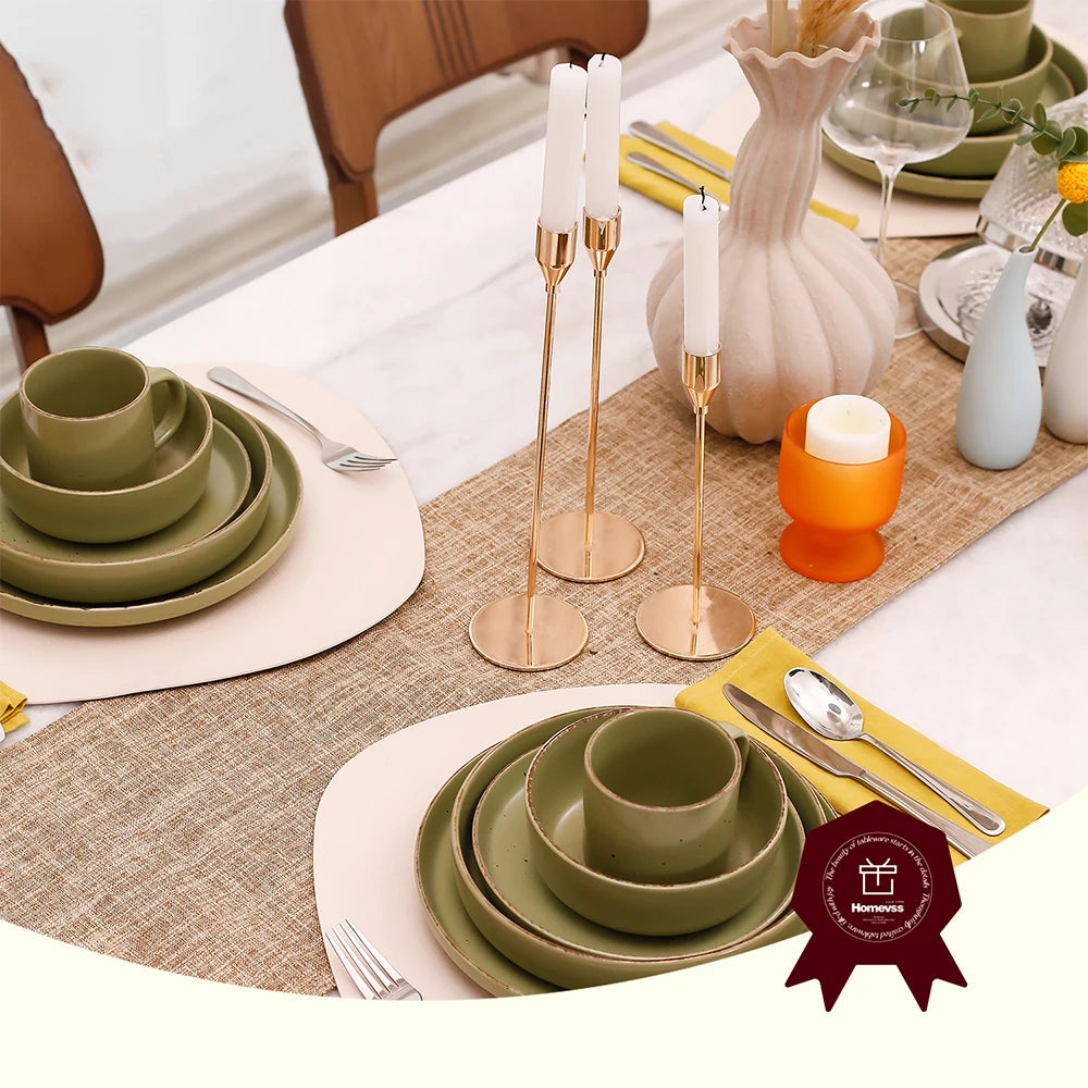 USA Market Hot Selling Nordic Style Round Stoneware 20pc Dinnerware Sets Speckled Matt Green Ceramic Plate and Bowl Set