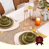 USA Market Hot Selling Nordic Style Round Stoneware 20pc Dinnerware Sets Speckled Matt Green Ceramic Plate and Bowl Set