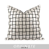 Leather White Simple Geometric Pattern Pillowcase Hand Woven square Check Home Cushion Cover