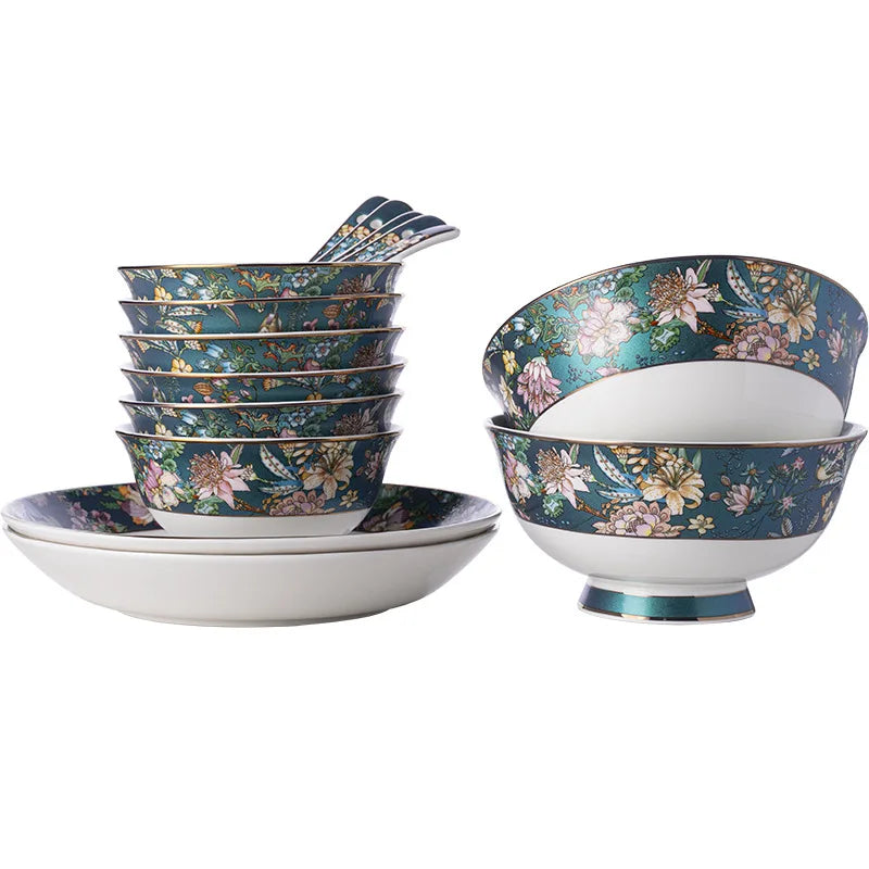 Luxurious 72-Piece Ceramic Dinnerware Set with Gold Rim and Floral Design