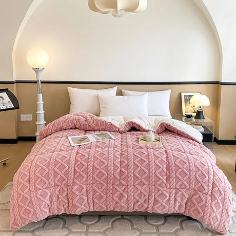 Custom Wholesale Simple Solid Color Hypoallergenic Tuff Velvet Thickened Winter Warm Soybean Fiber Filled king Bedroom Quilts Julia M LifeStyles