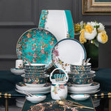 Luxurious 72-Piece Ceramic Dinnerware Set with Gold Rim and Floral Design