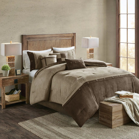 Floral & Solid 7-Piece Faux Suede Comforter Set - King, Queen, Super King