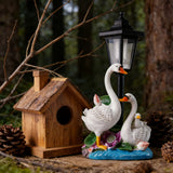 Swan Family Resin Street Lamp Decoration Piece