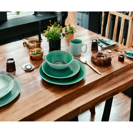 Green Simple Classic Eco-Friendly Sixteen Piece Ceramic Dinnerware Set for Four Porcelain Plate Cup Kit Julia M LifeStyles