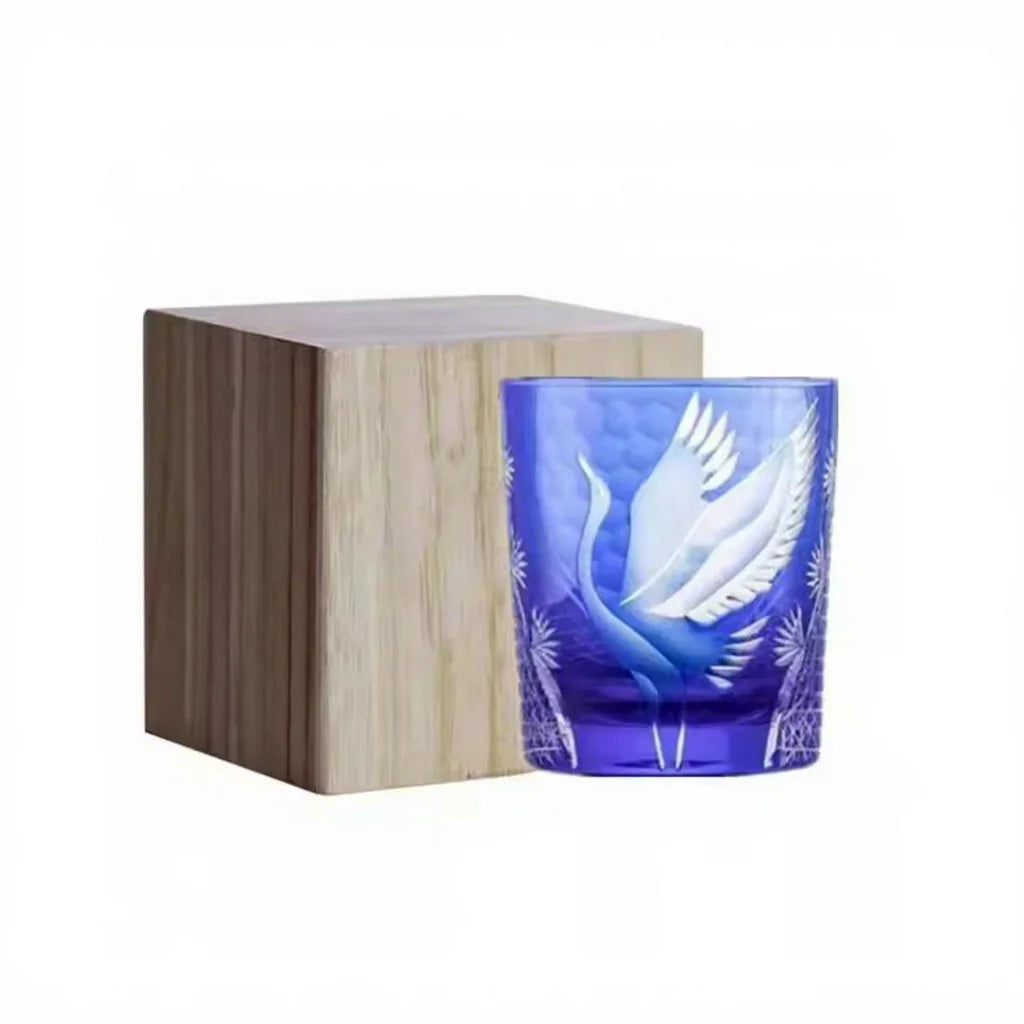 Japanese Hand Engraved Pine Crane Edo Kiriko Crystal High Quality Reusable Shot Glass Wine Brandy Snifter