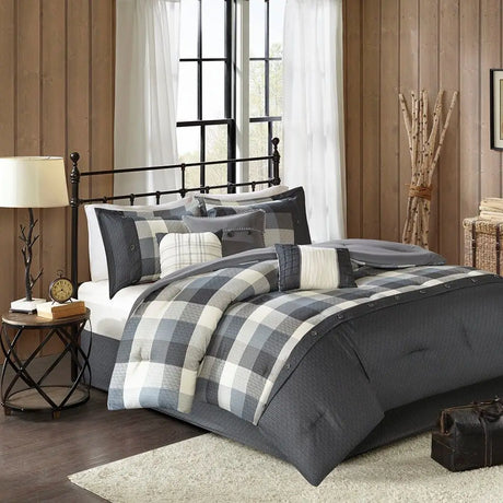 7-Piece Herringbone Comforter Set in Floral & Solid Prints for King Super King