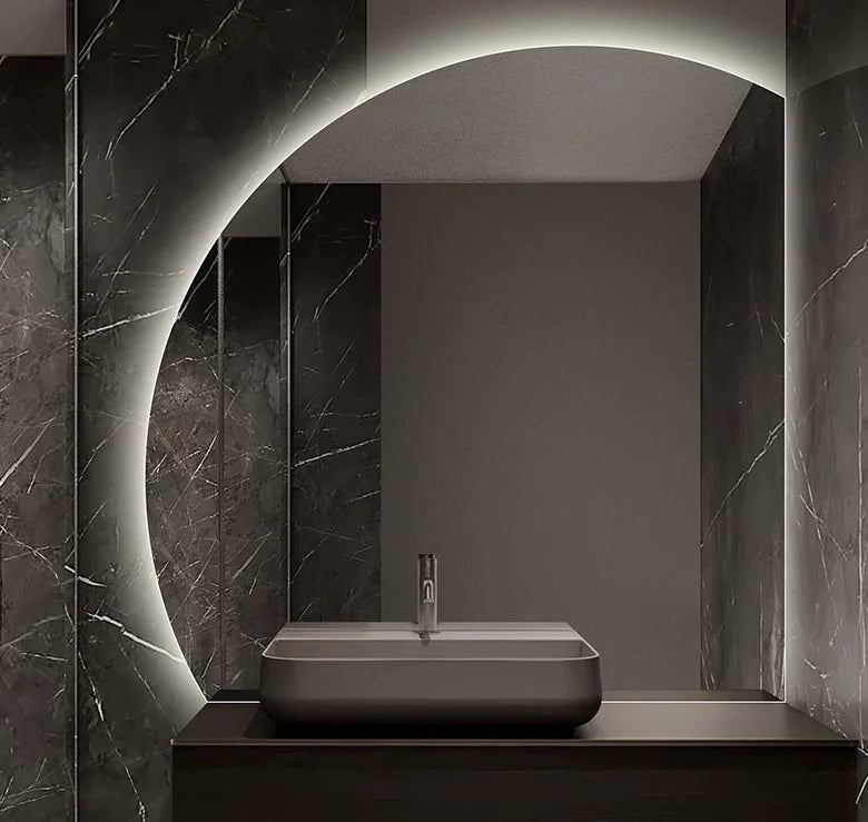 Dimmable Half Moon LED Smart Mirror with Anti-Fog Technology - Julia M LifeStyles