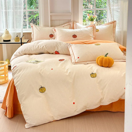 Luxury 100% Cotton Microfiber Twill Bedding Set - Four-Piece Duvet Cover&Sheet Set