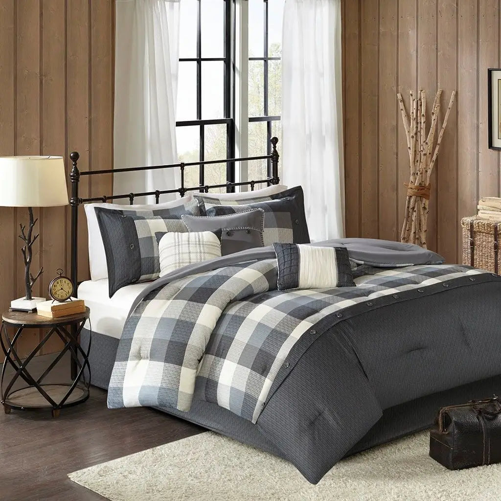 7-Piece Herringbone Comforter Set in Floral & Solid Prints for King Super King