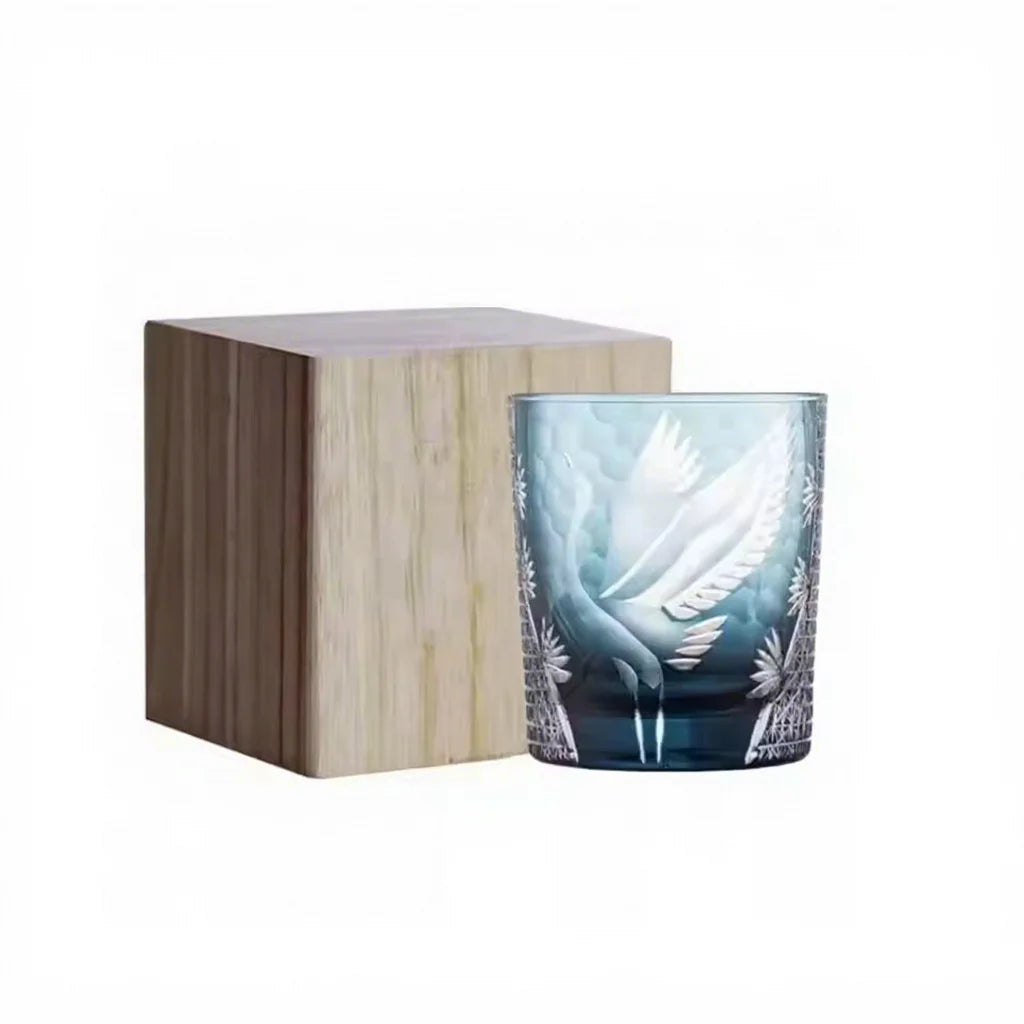 Japanese Hand Engraved Pine Crane Edo Kiriko Crystal High Quality Reusable Shot Glass Wine Brandy Snifter