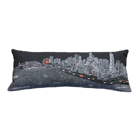 HMS 14\" X 35\" Hometown Pride Wool Lumbar Throw Pillow Black Gray White for Seats & Cushions