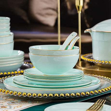 Nordic Gold Rim Best Ceramic Dishes Plates Bowl Kitchen Porcelain Ceramic Tableware Sets Bone China Plates for Dinner