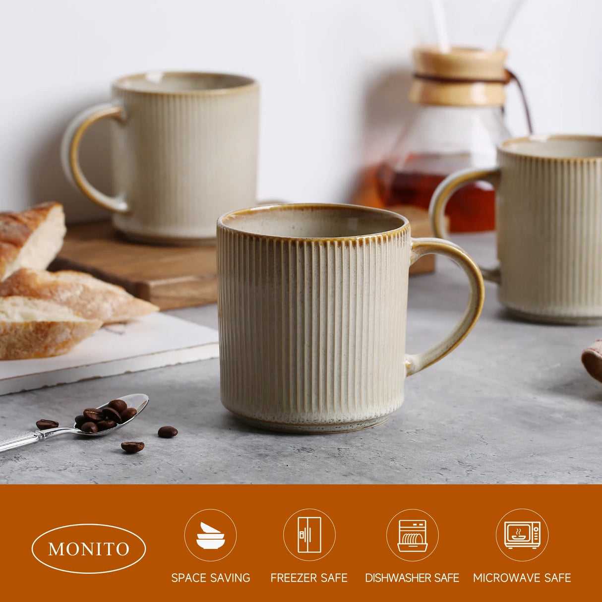 16Oz Stoneware Coffee Mugs Set of 4 Rustic Ceramic Coffee Cups Set with Large Handle Coffee Mugs for Latte Cocoa Tea Milk Beige Julia M LifeStyles
