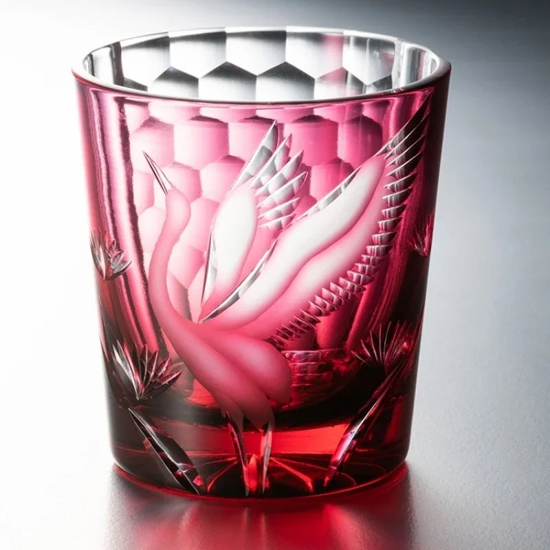 Japanese Hand Engraved Pine Crane Edo Kiriko Crystal High Quality Reusable Shot Glass Wine Brandy Snifter