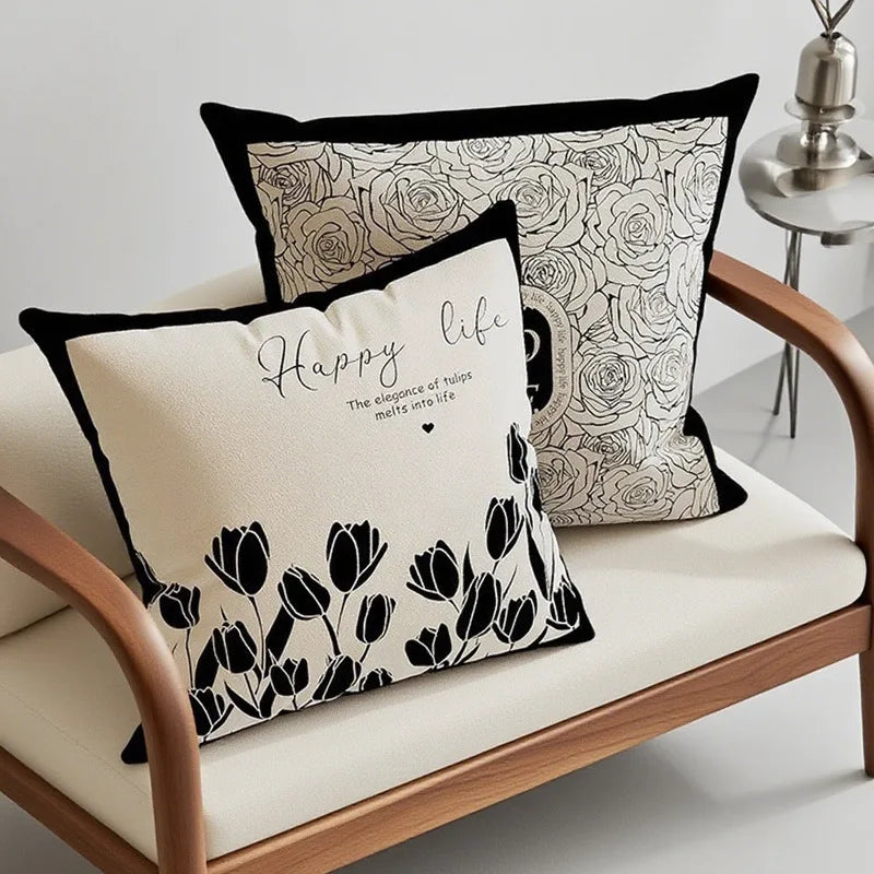 Nordic Style High-End French Retro Pillow Black and White Abstract Art Decorative Cushion for Sofa Bedroom