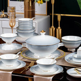 Elegant Gradient Grey Bone China Tableware Set - 60 Pieces