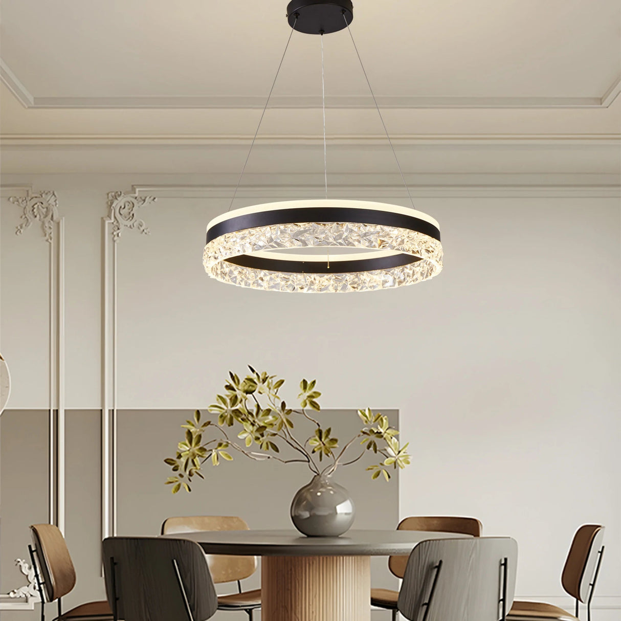 Dimmable Round Chandeliers with Remote Control, 3-Color Light for Living Room Dining Room Bedroom D20in Black Julia M LifeStyles