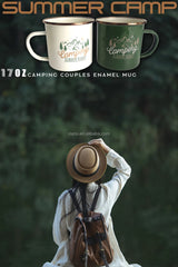 Enamel Coffee Mug Set of 2 - Camping Mugs for Coffee & Tea, 12oz Camping Coffee Cups with Lid (Camping Gifts/RV Essentials)