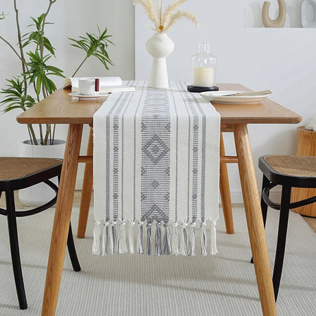 Wholesale Blue and Grey Handmade Cotton Woven Fabric Home Decoration Dining Table Runner and Placemat Set