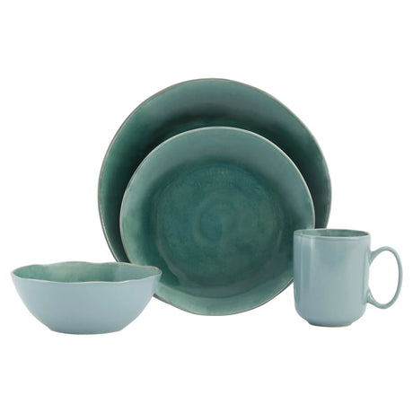 Green Simple Classic Eco-Friendly Sixteen Piece Ceramic Dinnerware Set for Four Porcelain Plate Cup Kit Julia M LifeStyles