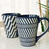 500ml Classic Large Capacity White Line Ceramic Cup Dark Blue Mug