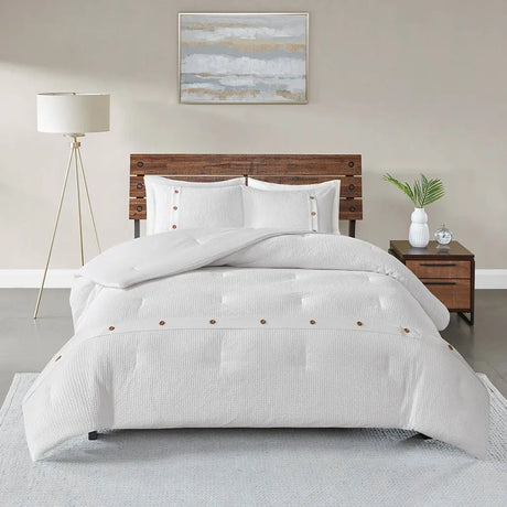 King-Size Cotton Waffle Weave 3-Piece Comforter Set
