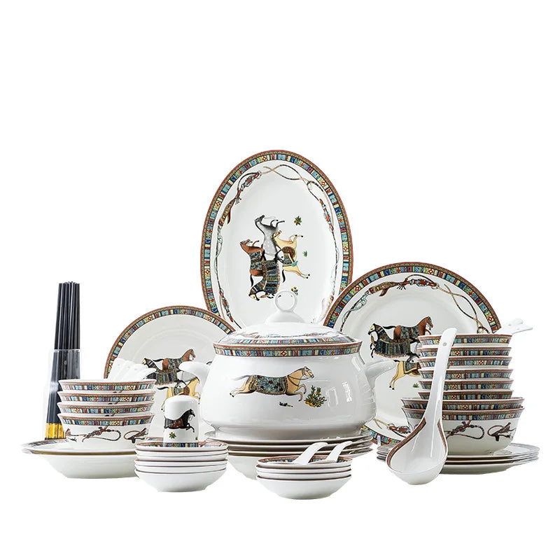 Elegant Bone China Horse Design Tableware Set