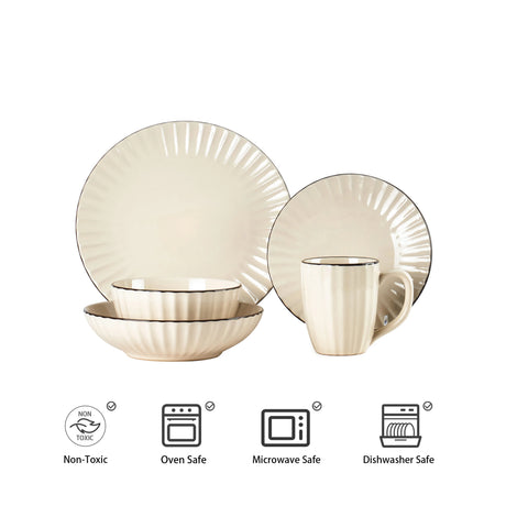 20 Pc Stoneware Embossed Dinner Set High-End Household Ceramic Sets Premium Emboss Dinnerware Sets Home Use