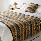 Ethnic Style Knitted Blanket and Pillow Set Wholesale Decorative Striped Cushion and Throw