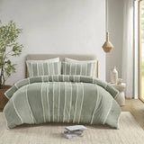3-Piece Striped Cotton Comforter Set with Floral Patterns