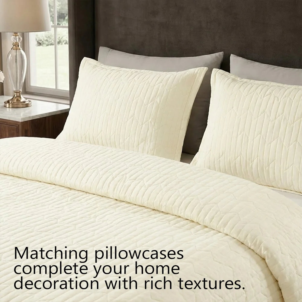 Rocio-Beige Quilted Polyester Bedspread Set, 3-Piece