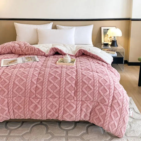 Custom Wholesale Simple Solid Color Hypoallergenic Tuff Velvet Thickened Winter Warm Soybean Fiber Filled king Bedroom Quilts Julia M LifeStyles