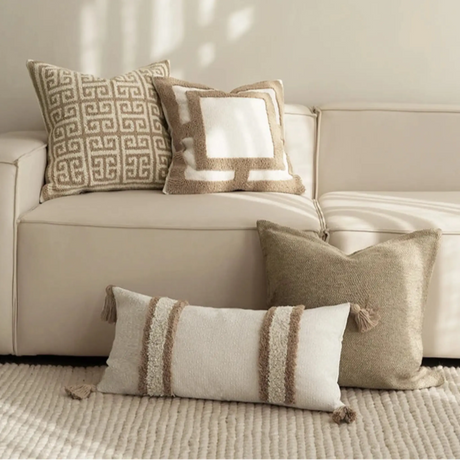 Boho Beige and White Luxury Tufted Pillowcase with Tassels Julia M LifeStyles