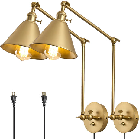 One Piece Dropshipping Brass Black 2 Pack with Switch Swing Arm Wall Lamp Plug in Wall Mounted Light Wall Sconces