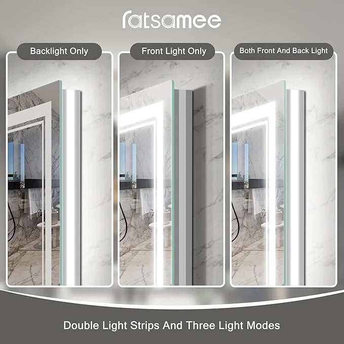 Dimmable Anti Fog Bathroom Mirror with LED Lights Front and Backlit for Birthday Occasions