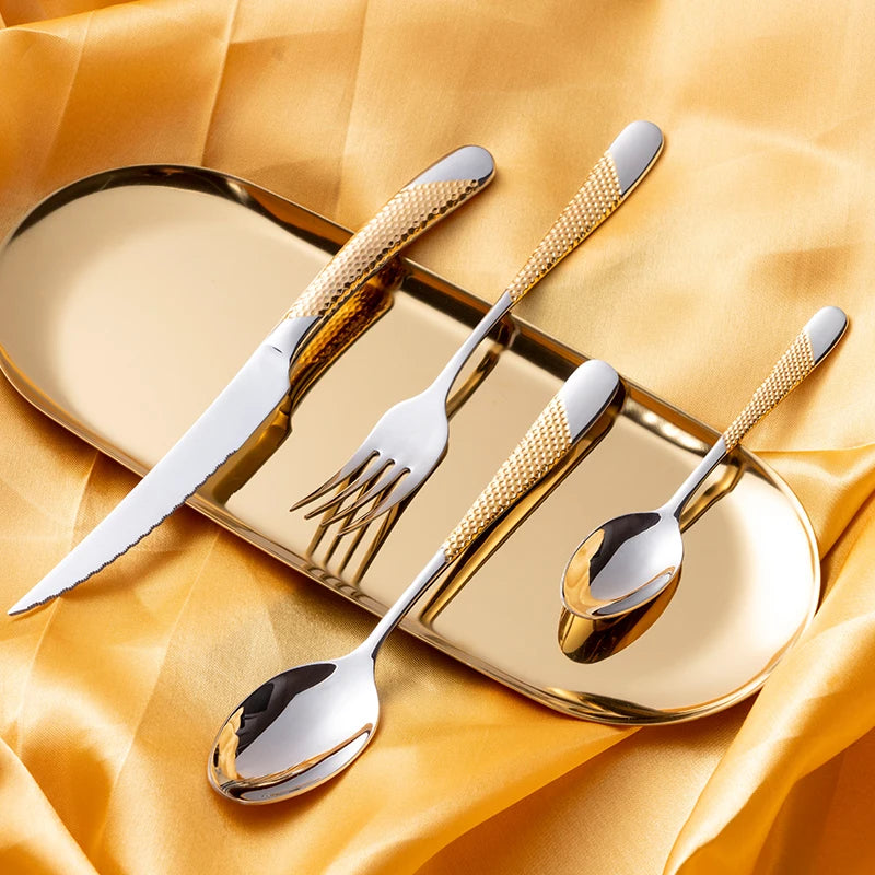 Luxurious Gold Inlay Stainless Steel Dinnerware Set 🍽️