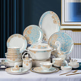 Bone China Dinnerware Set Luxury European Vintage Blue Elegant Wedding Party Dinnerware Set