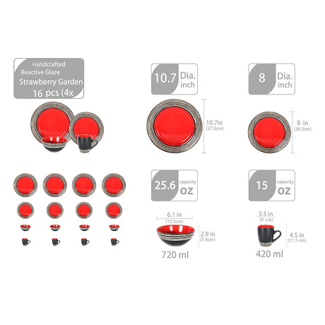 Red Tableware Wholesale Stoneware Dinnerware Bowl Plate Dishes Ceramic Dinnerware Sets for Independence Day