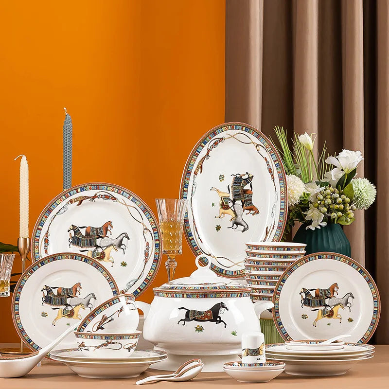 Elegant Bone China Horse Design Tableware Set
