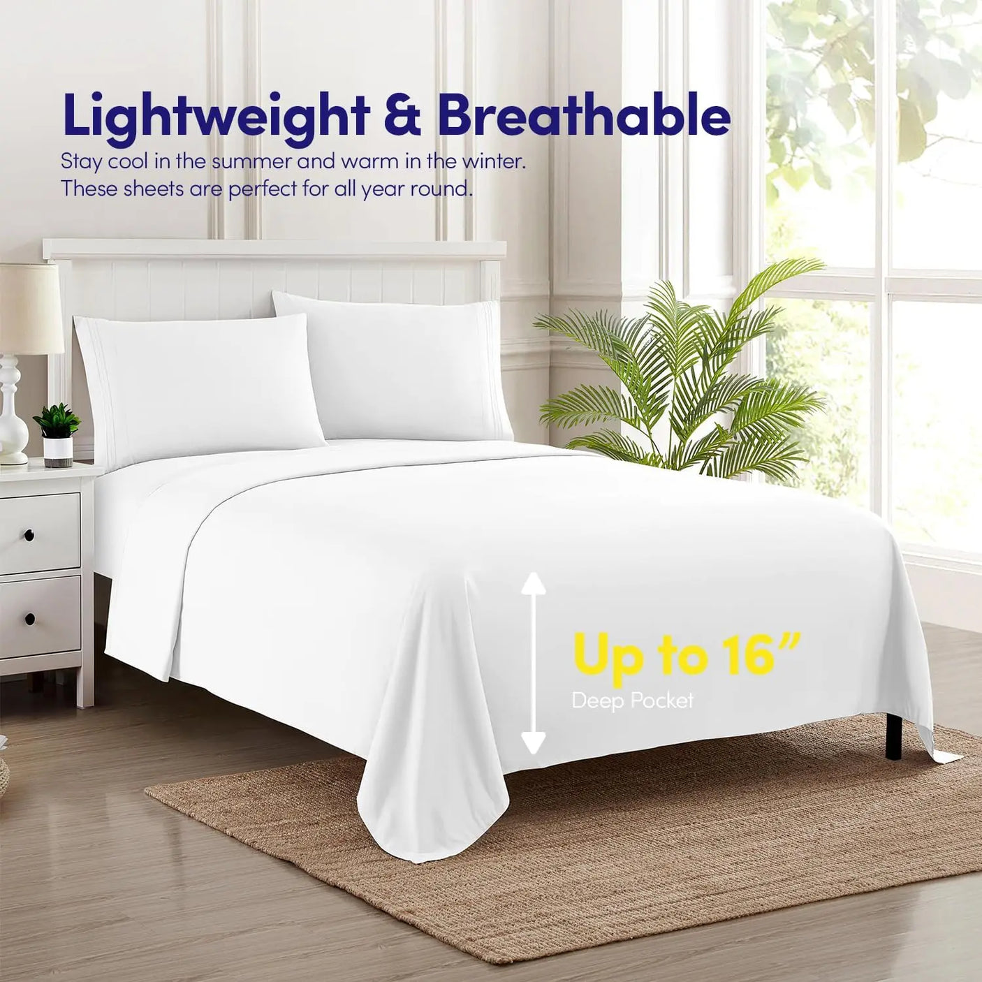 Luxury White Hotel Bed Sheet Set Extra Soft King Size Mattress Elastic Corner Straps Deep Pocket Quality Polyester